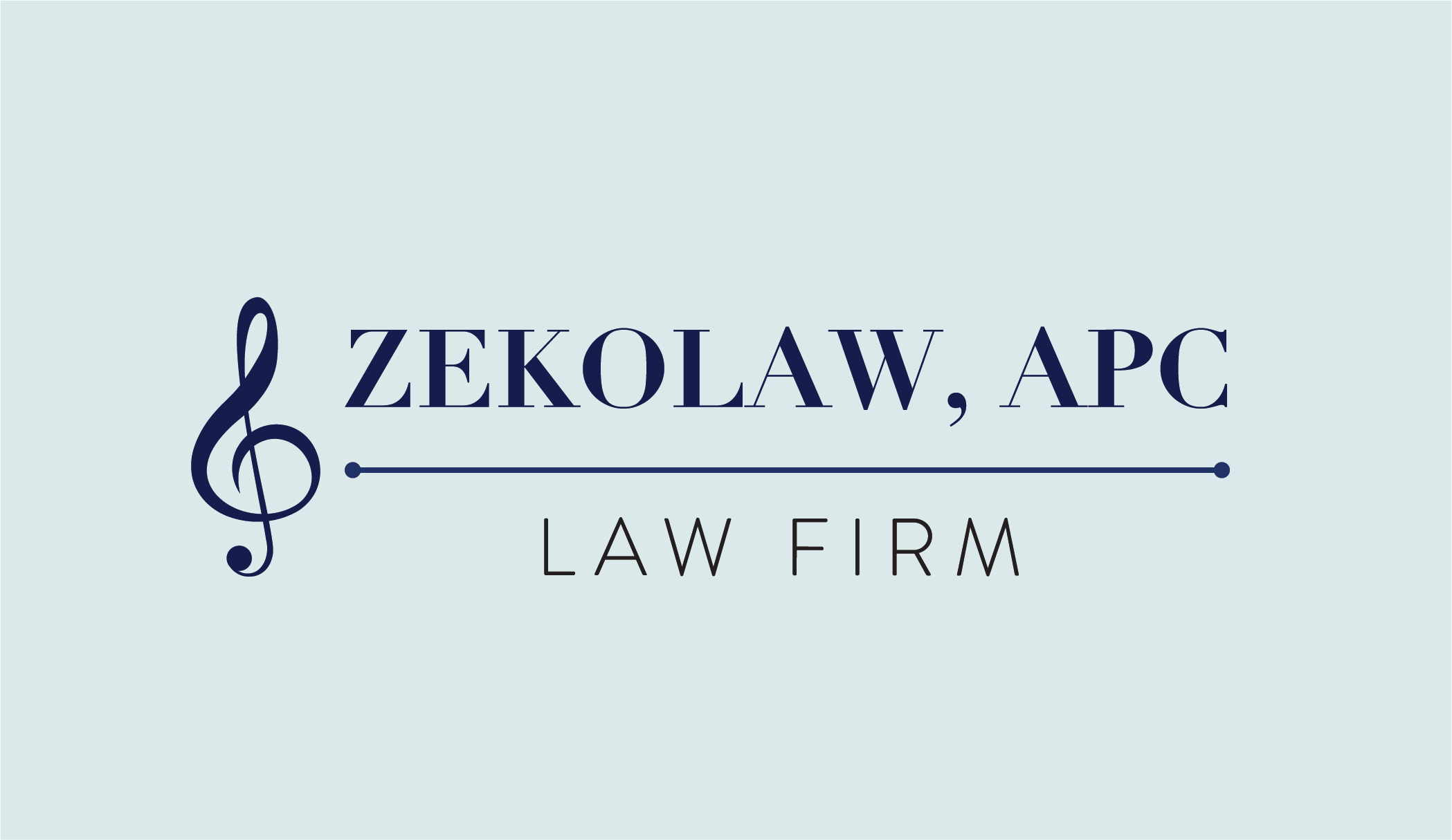 Logo for Zekolaw, APC law firm featuring a stylized treble clef symbol on a light blue background.